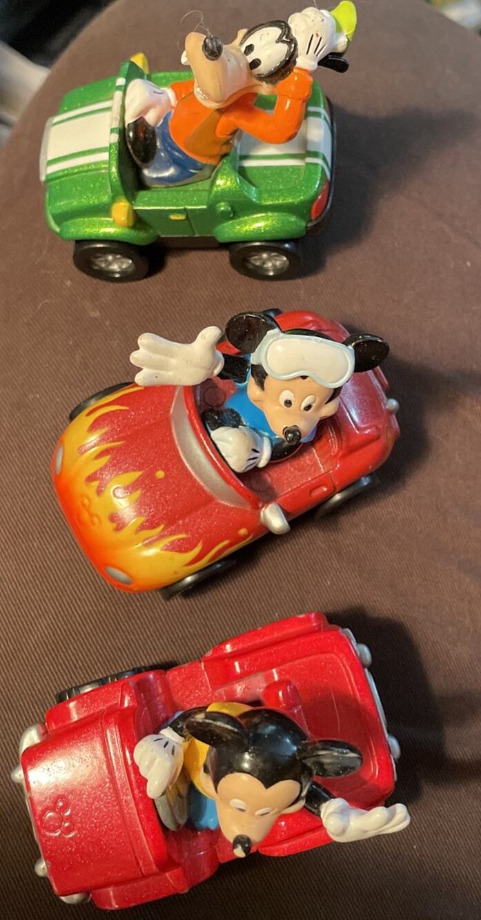 Lot of 3 Vintage Disney Mickey Mouse Goofy Roadster Racers Diecast Mattel 2000